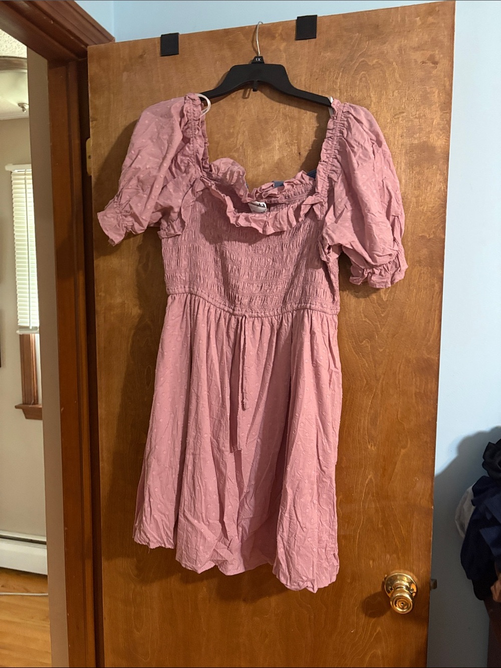 ARULA Dusty Pink Puff-Sleeve Smocked Dress